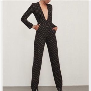 Reformation Mayhem long sleeve plunge jumpsuit 0